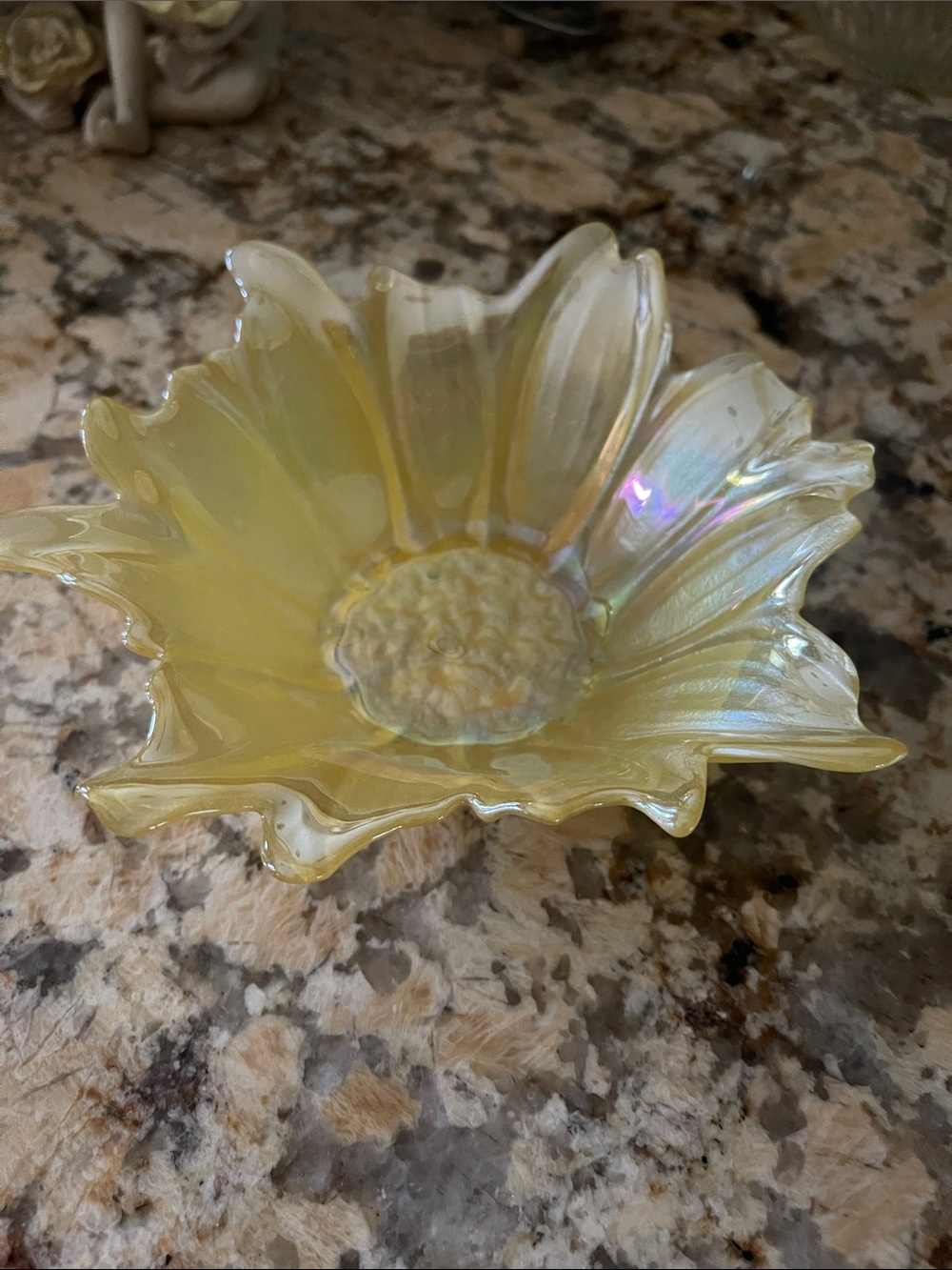 Vintage Turkish Iridescent Glass Flower Bowl - Home Art